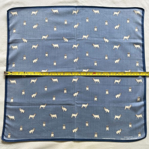 Vintage Handkerchief Blue Cotton White Bulldog Hanky Classic Pocket Square 19" - Picture 3 of 3