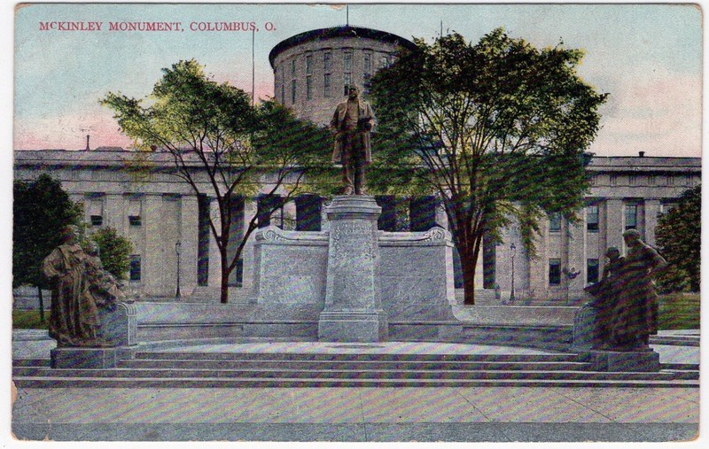 Colorized Postcard: McKinley Memorial Ohio Statehouse Downtown Columbus monument