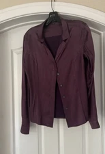 Narciso Rodriguez V-Neck Button Front Blouse Top Purple Silk  Sz 46 Italy