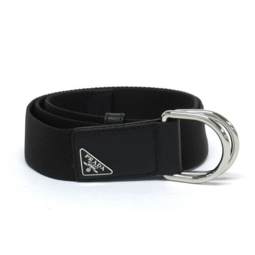 Auth PRADA - 2CN028 Black Leather Nylon Belt - Picture 1 of 6