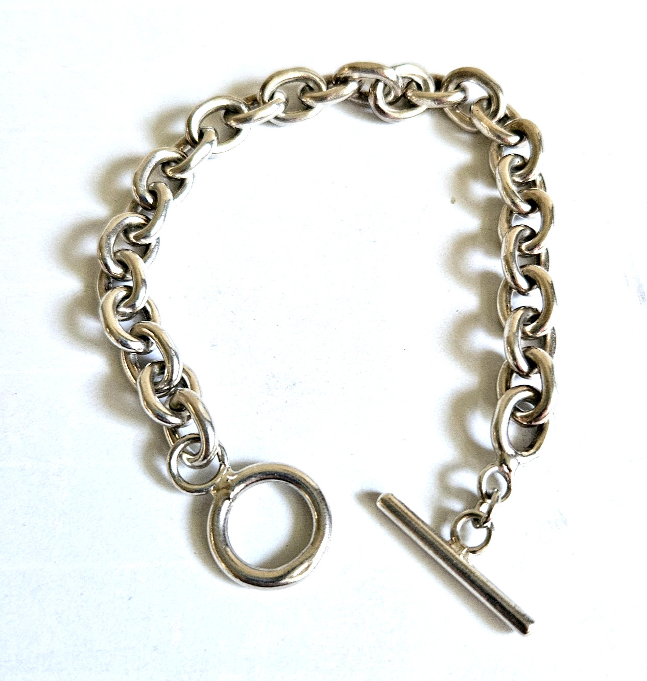 Heavy Solid Sterling Silver Link Toggle Bracelet-… - image 2