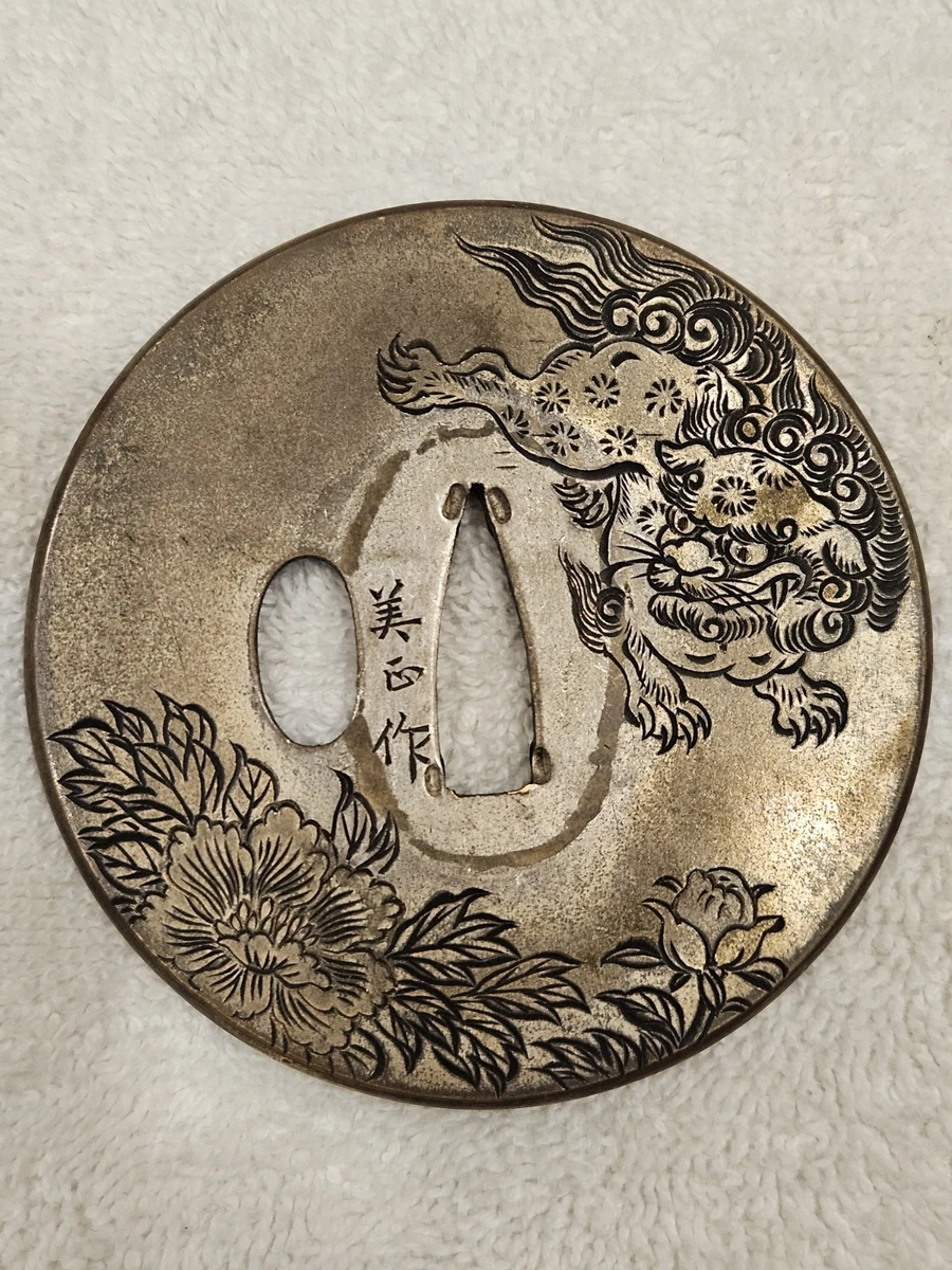 日本刀装具　短刀鐔　一匹龍　黄銅 黄铜古董日本刀镡| eBay