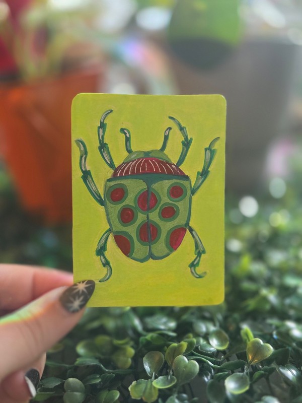 ACEO Original Lady Bug Beetle Acrylic Painting  13/16 Signed by Ziggy Sands