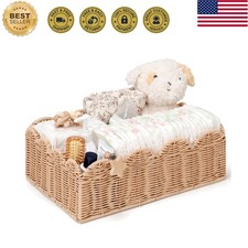 Wicker Diaper Caddy Organizer, Nursery Storage Basket for Diapers and Baby Wi...