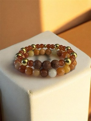 Women s Bracelet Lava Beaded Diffuser Brown & Gold Unique Trendy Handmade
