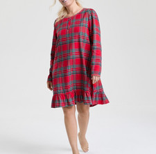 NWT HOLLIDAY LANE 100 Cotton Red Plaid Flannel Sleep Dress Sz M