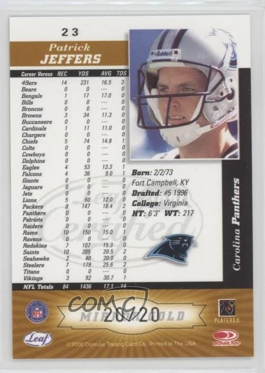 2000 Leaf Certified Mirror Gold /20 Patrick Jeffers #23 - Image 2 of 2