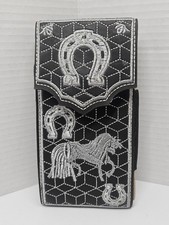 Western Style Embroidered Black Leather Phone Holster Size XL Made In Mexico