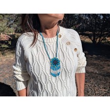 Vintage Native American Handmade Beaded Medallion Necklace Starburst Seed Bead *