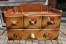 Vintage Wood Sewing Hanging Storage w/ 4 Drawers Vgt Buttons Japan 