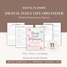 Digital Daily Planner PDF  Minimal Life Organizer  Goal Planner