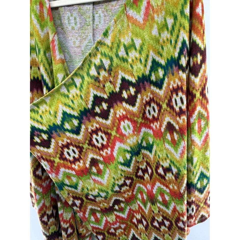 OneWorld 2X Multicolor Aztec Boho Open Front Cardigan Knit Fall Layer - Image 3 of 4
