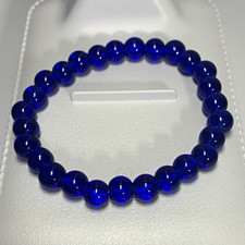 Blue Glass Beaded Stretch Bracelet, Round Beads, Beaded Style