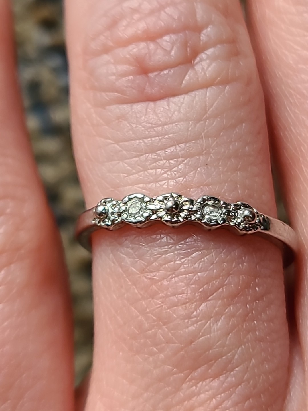 Silver Plated Tiny Flowered Ring With 2 Diamonds … - image 2