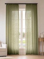 THREE GIRLS Pinch Pleated Linen Curtains 84 Inch Length 2 Panels, Light