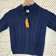Gymboree Boys Cable Knit Fisherman Sweater Navy Blue Henley Mock Neck Preppy