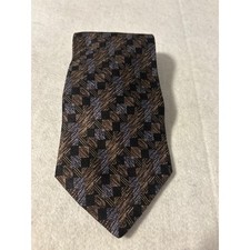 Hill & Archer Silk Necktie Mens OS Brown Blue Geometric Block Pattern USA Made