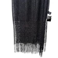 Cejon Scarf Black Silver Shawl Fringe Sheer Sparkle Evening Wrap NWT