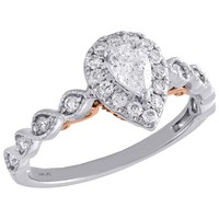 14K Zwei Ton Gold BirnenföRmig SolitäR TräNe Halo Diamant Verlobungsring 0.75 CT