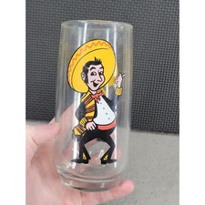 Vintage Mexican Sombrero Man Cartoon Highball Glass Tumbler Clear 6 Inch
