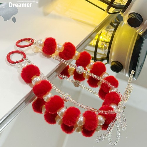 Solid Color Bag Pendant Keychain Plush Phone Charm Rope New Phone Lanyard - Photo 16 sur 19