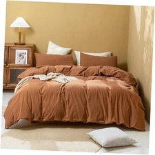 Linen Duvet Cover Set 100 Washed King 104"  90" Dark Orange No Comforter 