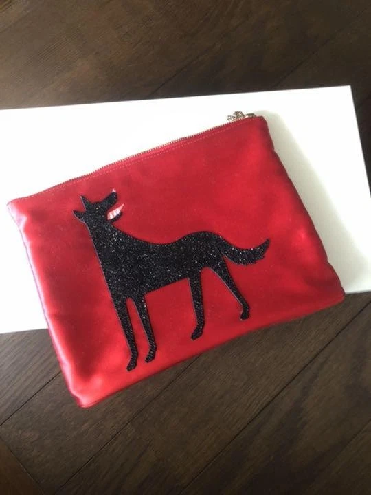 Auth Charlotte Olympia Cluch Bag Pouch pochette Wolf motif Red w/box Used - Image 3 of 4
