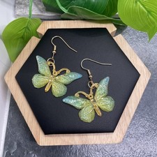 2 Gold-tone Butterfly Acrylic Earring Set Drop Dangle New Free Ship B6259