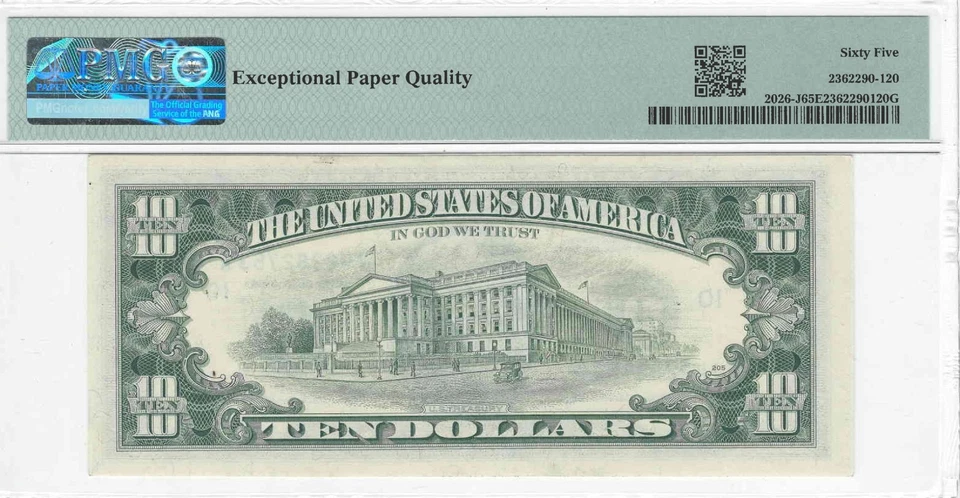 1981 A $10 Federal Reserve Note Kansas City Fr2026J PMG Gem Uncirculated 65 EPQ - Image 2 of 2