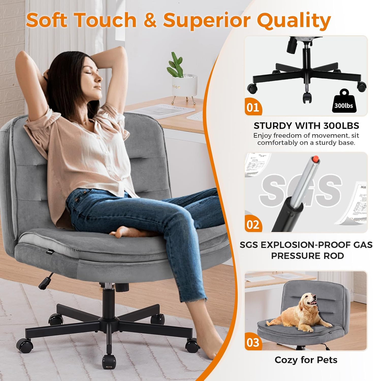 Criss Cross Chair with Wheels Armless Cross Legged Office Chair Wide Home Office