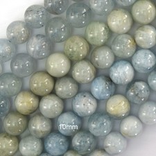 Natural Blue Aquamarine Round Beads Gemstone 15" Strand 10mm 11mm