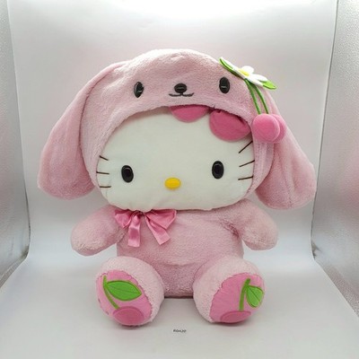 Hello Kitty R420 Sanrio Cherry Pink Hoodie Plush  16'' Stuffed Toy Doll Japan