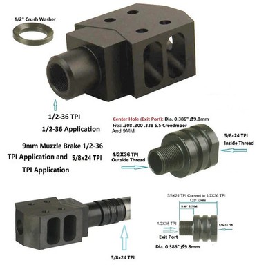 Steel Tanker Style Competition Muzzle Brake 5/8x24 TPI Thread For 308/9mm Black