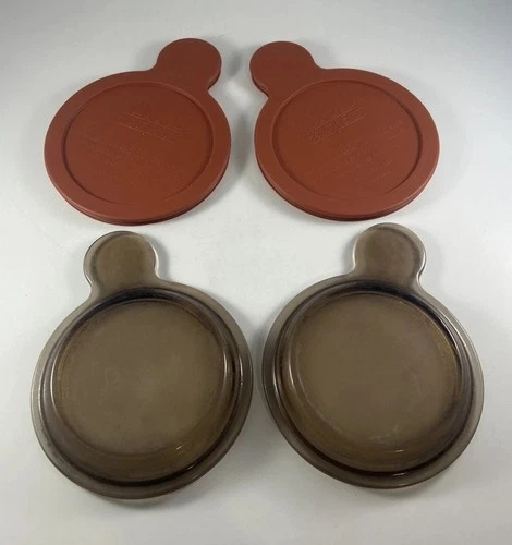 Pyrex Visions Amber Grab It Bowl Replacement Lids 2 Glass & 2 Plastic P-150-C