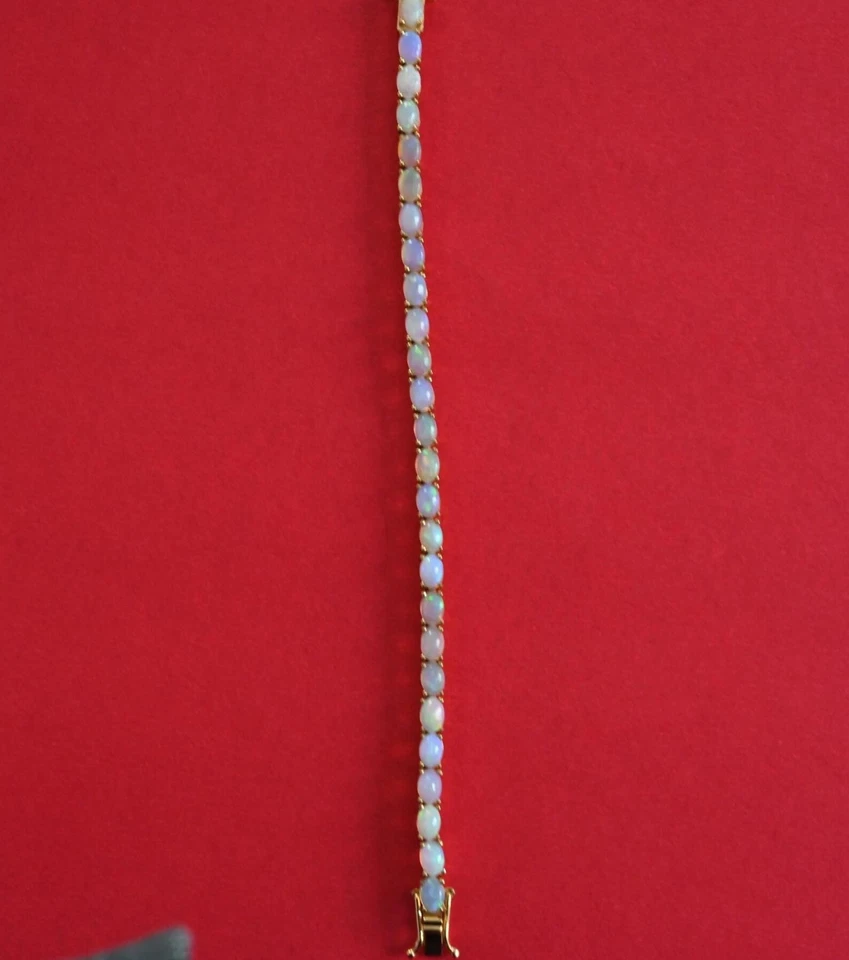 Brazalete de tenis ovalado de ópalo de fuego Welo etíope natural de oro amarillo de 14k 7 pulgadas Foto 4 de 4