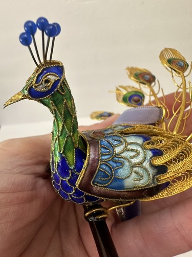 Cloisonne Enamel Peacock Gold Wire Colorful Christmas Ornament Large Detailed