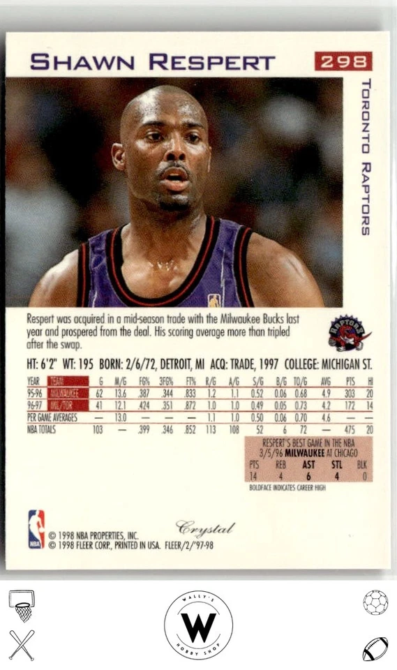 1997-98 Fleer #298 Shawn Respert Traditions Crystal - Image 2 of 2