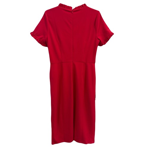 Neu mit Etikett Maggy London Größe 10 rot rosa Rüschenkragen Tasche Krepp Etui-Kleid - Bild 2 von 4