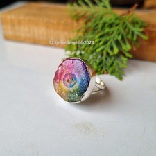 Rainbow Solar Quartz Gemstone Ring 925 Sterling Silver Promise Gift Ring PG6477