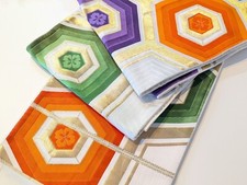 Japanese Vintage Fukuro Obi Belt Kimono Fabric Pure Silk White Orange Green Gold