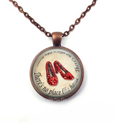 Wizard of Oz There's No Place Like Home Ruby Red Slippers Necklace Pendant