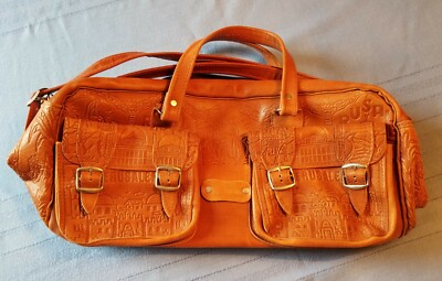 PURSE w/  pockets  JERUSALUM Embossed ARABIC  Genuine Leather Shoulder / handle