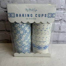 Cupcake Liners Designer Baking Cups 50ct My Minds Eye 5oz Blue White Watercolor