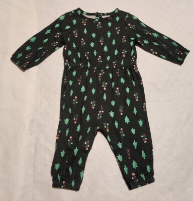 NWT Old Navy Christmas Tree Print Jumpsuit Romper One Piece Baby Girl