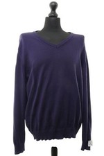 March Mens Jumper Sweater 54 Purple Lightweight V Neck Fine Knit Virgin Wool