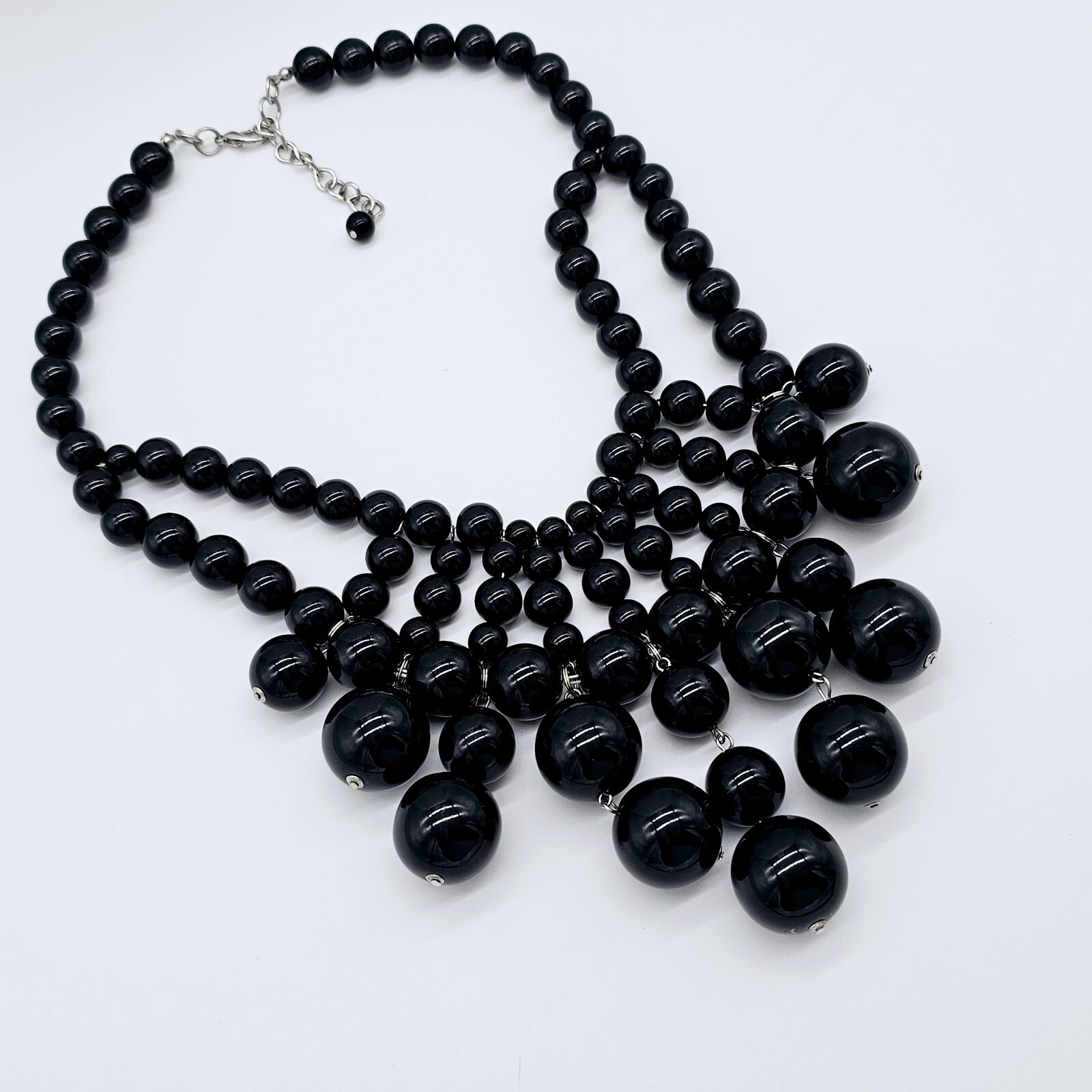 Bubble Bead Statement Necklace Large Bib Black Fr… - image 2