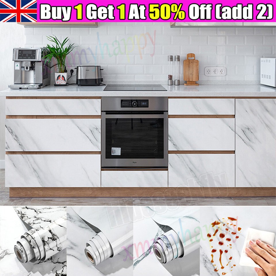 10M Self Adhesive Kitchen Worktop Coverings Vinyl Wrap Cupboard Marble