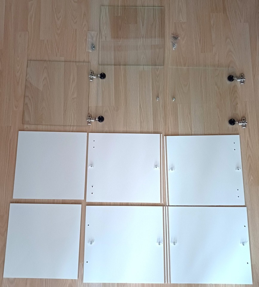 2x IKEA Kallax Glass Shelf White Insert With Door 33cm x 33cm Storage