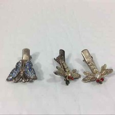 Lot Of 3 Vintage Hair Clips 2 Dragonflies And 1 Butterfly Alligator Clips Metal