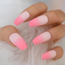 24 Matte Pink Ombre Press on nails set with glue long coffin barbie girly femme